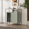 Decortie Cornea 2 Door Sideboard Buffet Unit Ash Green with Open Shelf & Black Metal Frame - Image 4