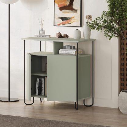 Decortie Cornea 2 Door Sideboard Buffet Unit Ash Green with Open Shelf & Black Metal Frame - Image 4