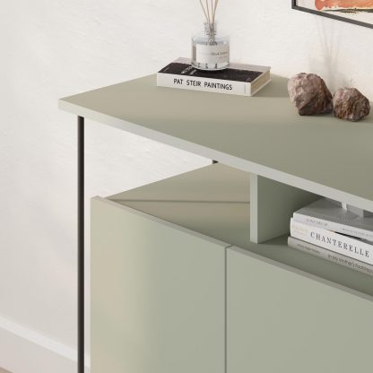 Decortie Cornea 2 Door Sideboard Buffet Unit Ash Green with Open Shelf & Black Metal Frame - Image 6