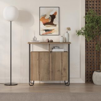 Decortie Cornea 2 Door Sideboard Buffet Unit Dark Oak with Open Shelf & Black Metal Frame