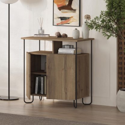 Decortie Cornea 2 Door Sideboard Buffet Unit Dark Oak with Open Shelf & Black Metal Frame - Image 4