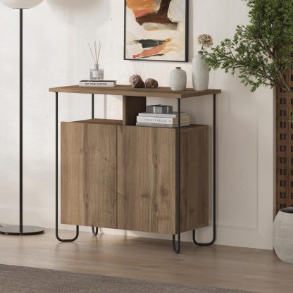 Decortie Cornea 2 Door Sideboard Buffet Unit Dark Oak with Open Shelf & Black Metal Frame - Image 5