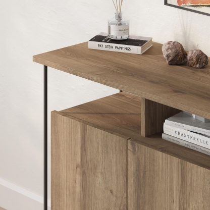 Decortie Cornea 2 Door Sideboard Buffet Unit Dark Oak with Open Shelf & Black Metal Frame - Image 6