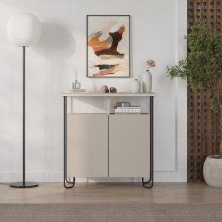 Decortie Cornea 2 Door Sideboard Buffet Unit Sandstone with Open Shelf & Black Metal Frame