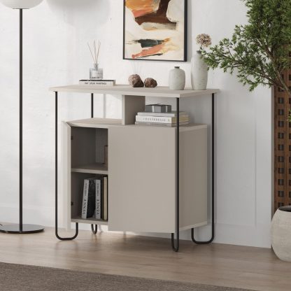 Decortie Cornea 2 Door Sideboard Buffet Unit Sandstone with Open Shelf & Black Metal Frame - Image 3