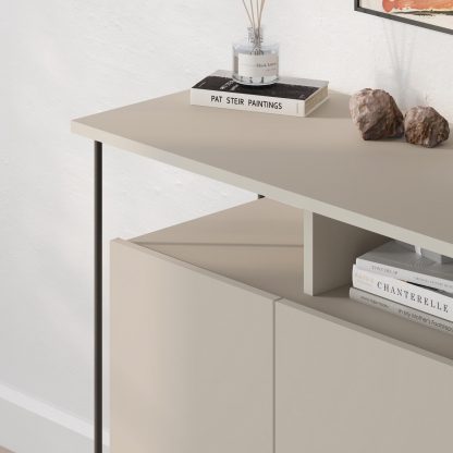Decortie Cornea 2 Door Sideboard Buffet Unit Sandstone with Open Shelf & Black Metal Frame - Image 5