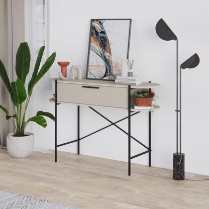 Decortie Otis 1 Drawer 2 Shelf Console Table - Matt Sandstone with Black Metal Frame - Image 5