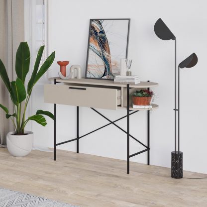 Decortie Otis 1 Drawer 2 Shelf Console Table - Matt Sandstone with Black Metal Frame - Image 4