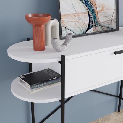 Decortie Otis 1 Drawer 2 Shelf Console Table - Matt White with Black Metal Frame - Image 6