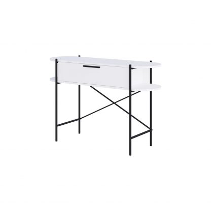 Decortie Otis 1 Drawer 2 Shelf Console Table - Matt White with Black Metal Frame - Image 3
