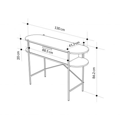 Decortie Otis 1 Drawer 2 Shelf Console Table - Matt White with Black Metal Frame - Image 2