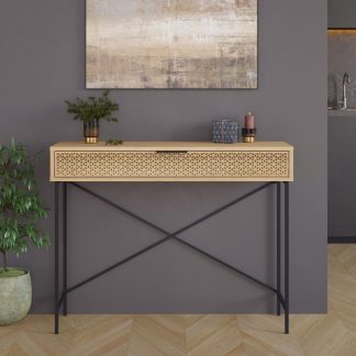 Decortie Naive 1 Drawer Console Table Sapphire Oak with Black Metal Frame
