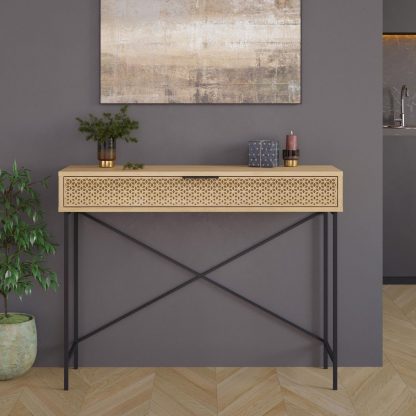 Naive 1 Drawer Console Table Sapphire Oak with Black Metal Frame