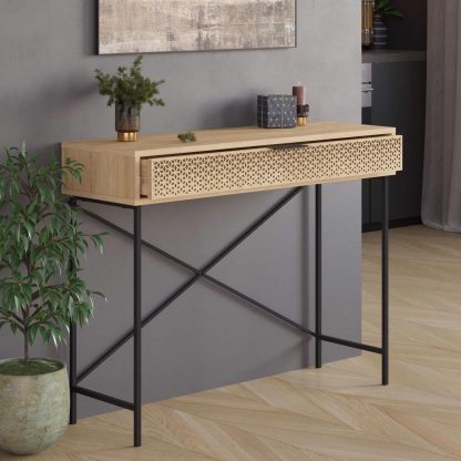 Naive 1 Drawer Console Table Sapphire Oak with Black Metal Frame - Image 4