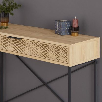 Naive 1 Drawer Console Table Sapphire Oak with Black Metal Frame - Image 6