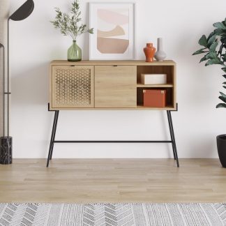 Decortie Naive 2 Door 1 Shelf Sideboard Buffet Unit - Sapphire Oak with Black Metal Frame