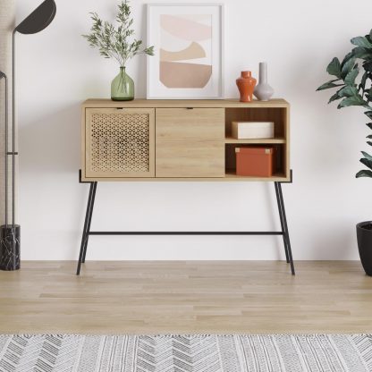 Decortie Naive 2 Door 1 Shelf Sideboard Buffet Unit - Sapphire Oak with Black Metal Frame