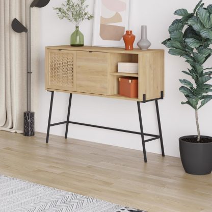 Decortie Naive 2 Door 1 Shelf Sideboard Buffet Unit - Sapphire Oak with Black Metal Frame - Image 4