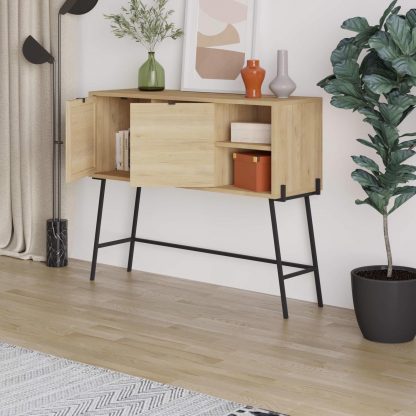 Decortie Naive 2 Door 1 Shelf Sideboard Buffet Unit - Sapphire Oak with Black Metal Frame - Image 5