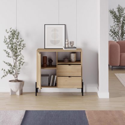 Naïve 1 Door 2 Drawer Sideboard Buffet Storage Unit with Open Shelf - Oak - Image 3