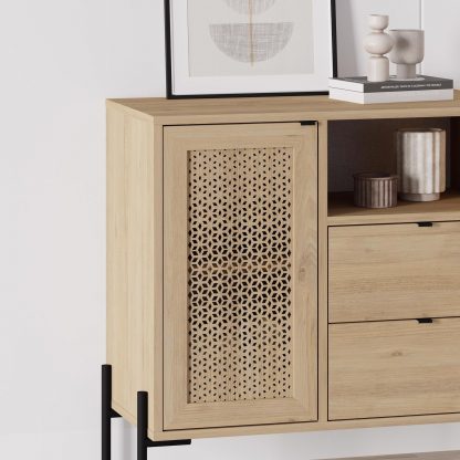 Naïve 1 Door 2 Drawer Sideboard Buffet Storage Unit with Open Shelf - Oak - Image 6