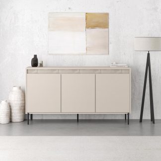 Decortie Mott 3 Door Sideboard Buffet Unit Sandstone with Black Metal Legs