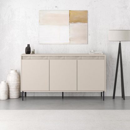 Decortie Mott 3 Door Sideboard Buffet Unit Sandstone with Black Metal Legs