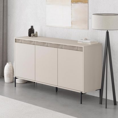 Decortie Mott 3 Door Sideboard Buffet Unit Sandstone with Black Metal Legs - Image 4