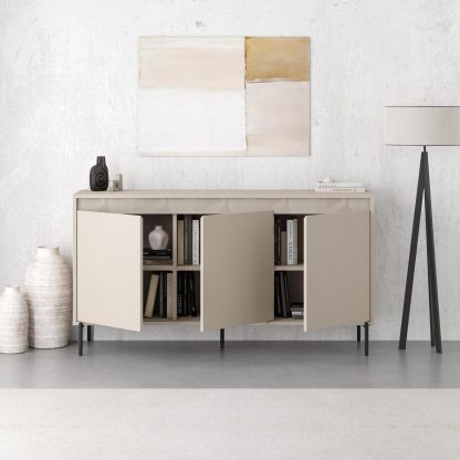 Decortie Mott 3 Door Sideboard Buffet Unit Sandstone with Black Metal Legs - Image 3