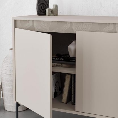Decortie Mott 3 Door Sideboard Buffet Unit Sandstone with Black Metal Legs - Image 6
