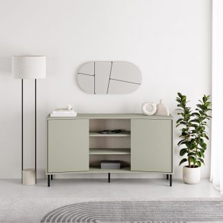 Decortie Frem 2 Door Curved Sideboard Buffet Unit Ash Green & Black Metal Legs