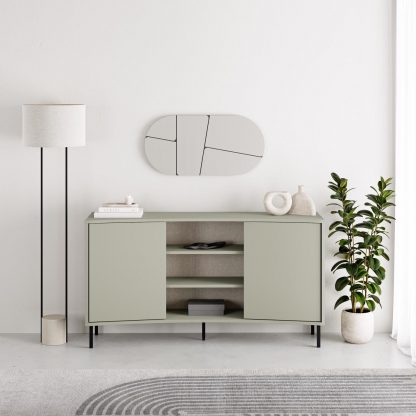 Decortie Frem 2 Door Curved Sideboard Buffet Unit Ash Green & Black Metal Legs