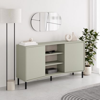 Decortie Frem 2 Door Curved Sideboard Buffet Unit Ash Green & Black Metal Legs - Image 5