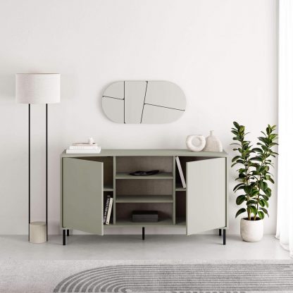 Decortie Frem 2 Door Curved Sideboard Buffet Unit Ash Green & Black Metal Legs - Image 4