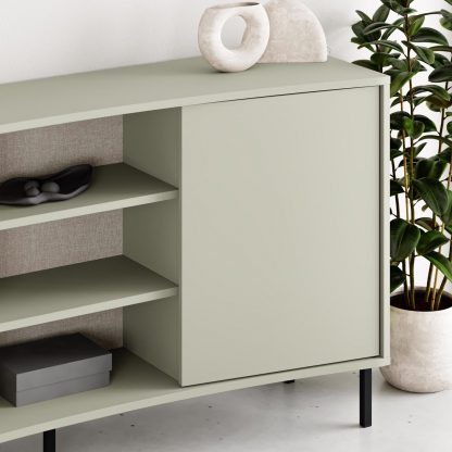 Decortie Frem 2 Door Curved Sideboard Buffet Unit Ash Green & Black Metal Legs - Image 7