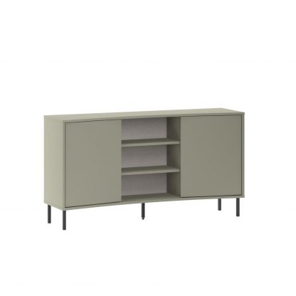 Decortie Frem 2 Door Curved Sideboard Buffet Unit Ash Green & Black Metal Legs - Image 3
