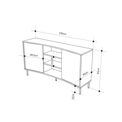 Decortie Frem 2 Door Curved Sideboard Buffet Unit Ash Green & Black Metal Legs - Image 2