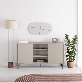 Decortie Frem 2 Door Curved Sideboard Buffet Unit Sandstone & Black Metal Legs