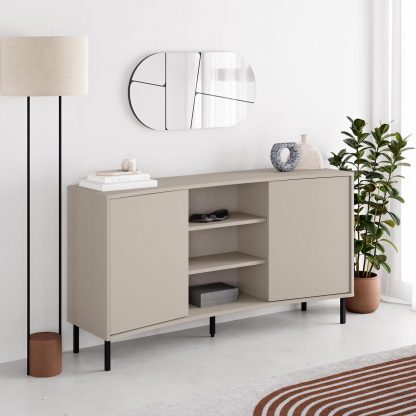 Decortie Frem 2 Door Curved Sideboard Buffet Unit Sandstone & Black Metal Legs - Image 5