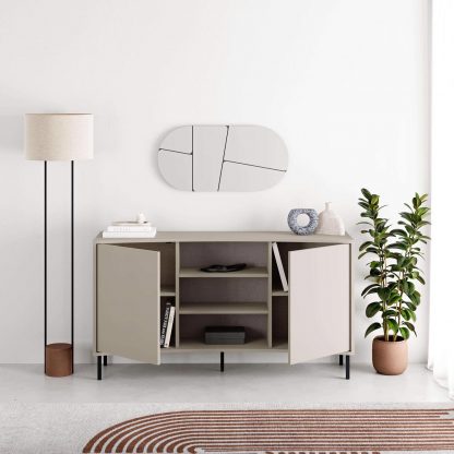 Decortie Frem 2 Door Curved Sideboard Buffet Unit Sandstone & Black Metal Legs - Image 4