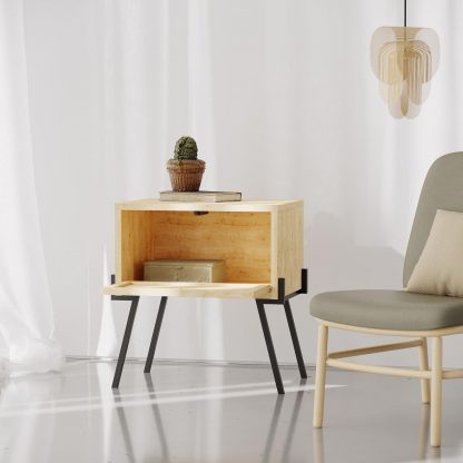 Decortie Naive Modern Nightstand Bedside Cabinet Oak - Image 5