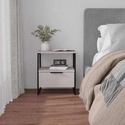 Decortie Pal Modern Bedside Table With Drawer Sandstone 45cm Wide