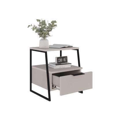 Decortie Pal Modern Bedside Table With Drawer Sandstone 45cm Wide - Image 3