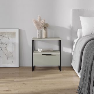 Decortie Pal Modern Bedside Table With Drawer Ash Green 45cm Wide