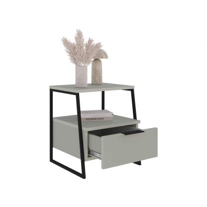Decortie Pal Modern Bedside Table With Drawer Ash Green 45cm Wide - Image 3