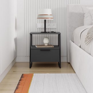 Decortie Pal Modern Bedside Table With Drawer Anthracite 45cm Wide