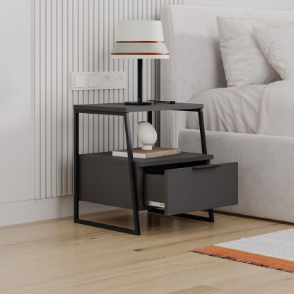 Decortie Pal Modern Bedside Table With Drawer Anthracite 45cm Wide - Image 4