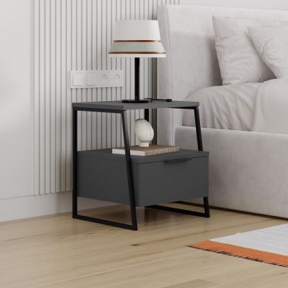 Decortie Pal Modern Bedside Table With Drawer Anthracite 45cm Wide - Image 5