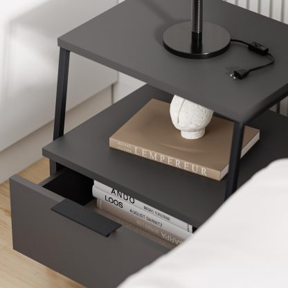 Decortie Pal Modern Bedside Table With Drawer Anthracite 45cm Wide - Image 6