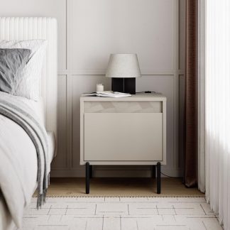 Decortie Mott 1 Drawer Nightstand Bedside Cabinet Sandstone with Black Metal Legs